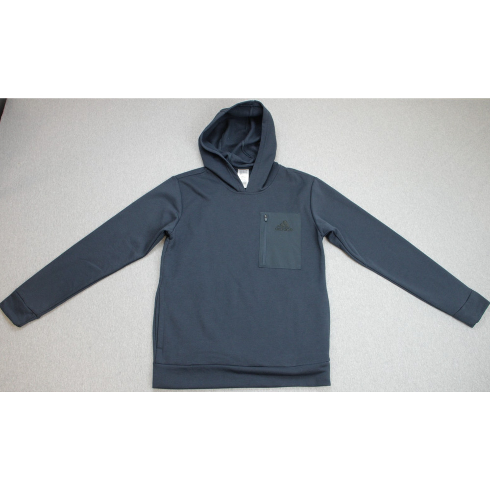Adidas Hoodie Mens Size Small Navy Blue‎ Fleece Kangaroo Pockets Logo Pullover
